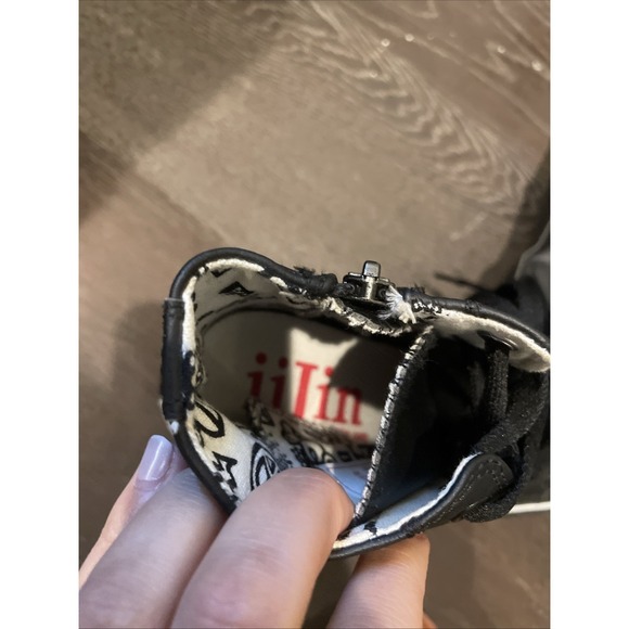 iijin Women High Top Leather Platform Sneakers Size 36 Black - Picture 2 of 8